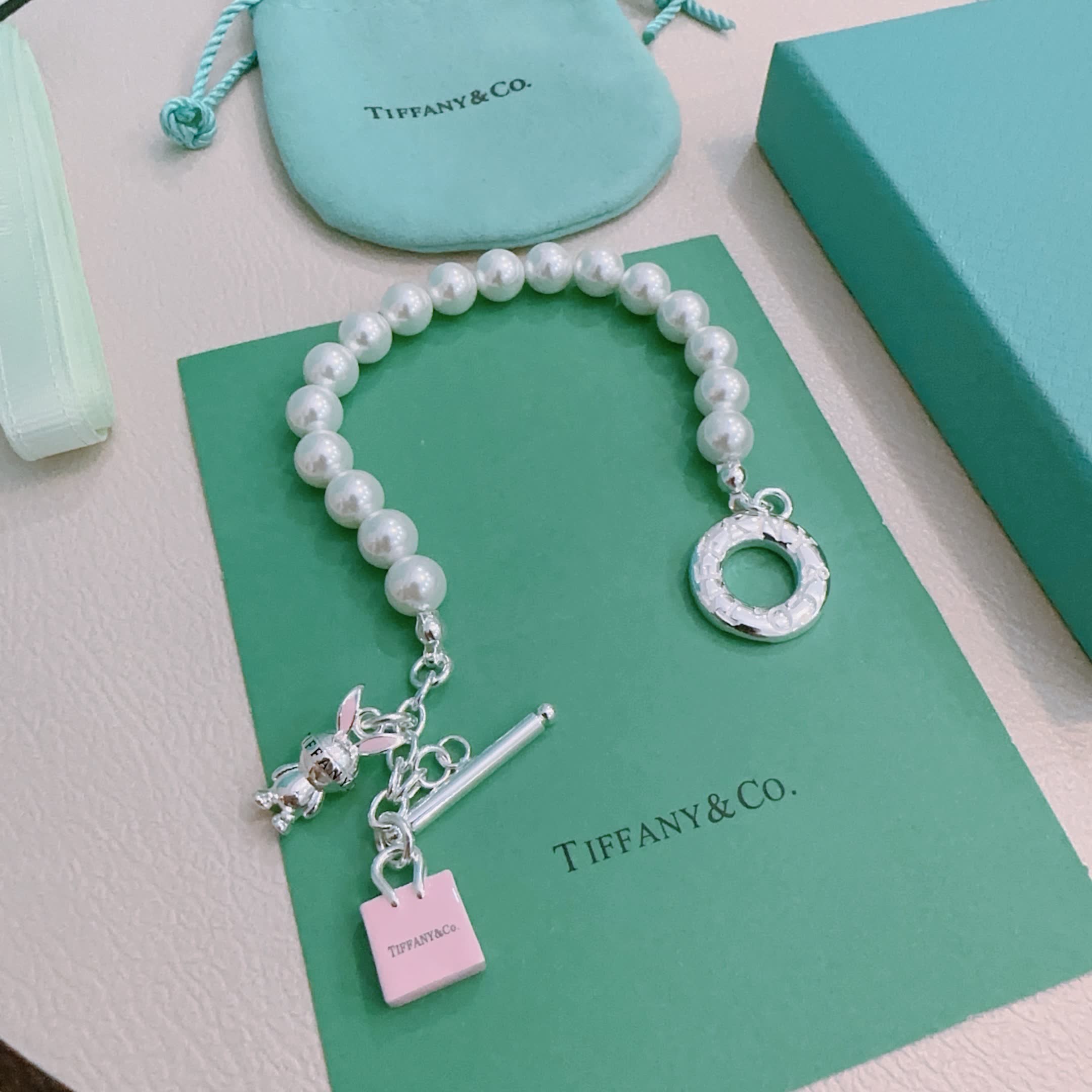 Tiffany & Co. Pearl Bracelet with Toggle Clasp and Charms
